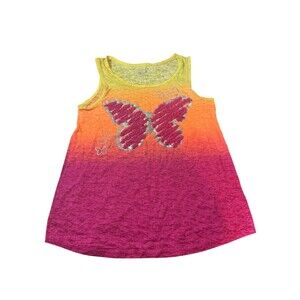 Justice Girls sz 18 sequin Glitter Yellow Orange pink butterfly tank top Shirt
